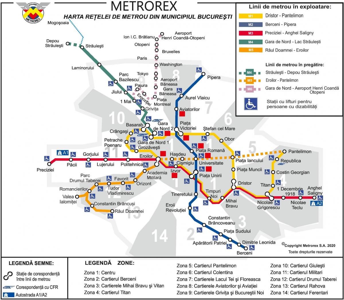 Карта станций метро Бухареста
