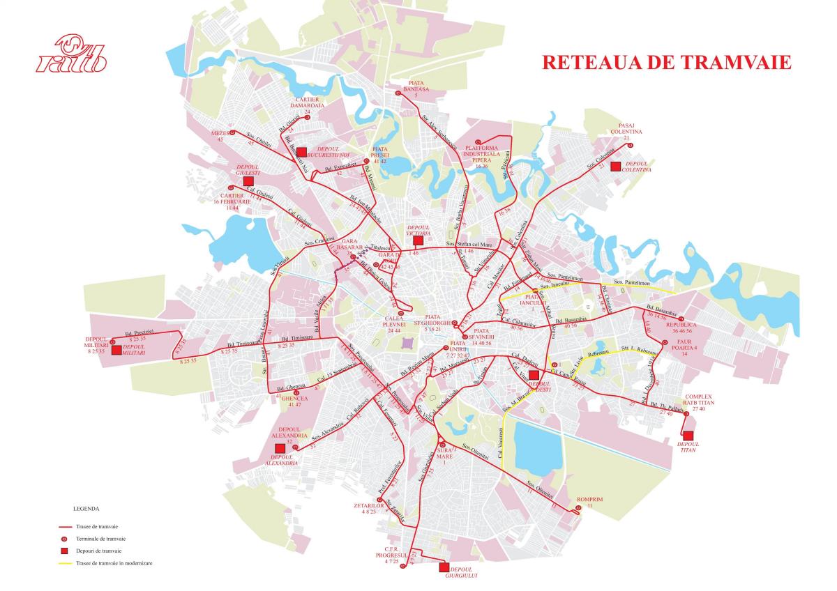 Карта трамвайных остановок Бухареста