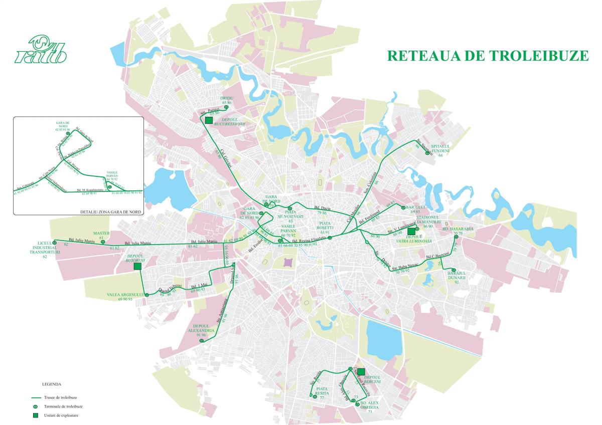 Карта троллейбусных станций Бухареста